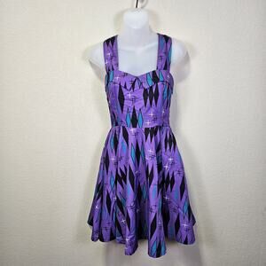 Sourpuss Haunted Diamonds Veronica Dress Gothic Rockabilly Halloween Purple XS